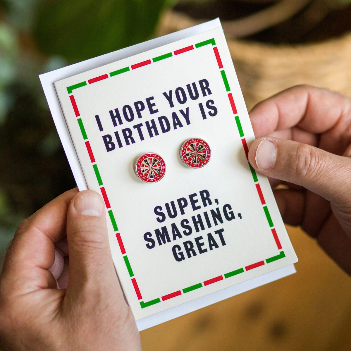 Darts themed birthday card and dart board cufflinks