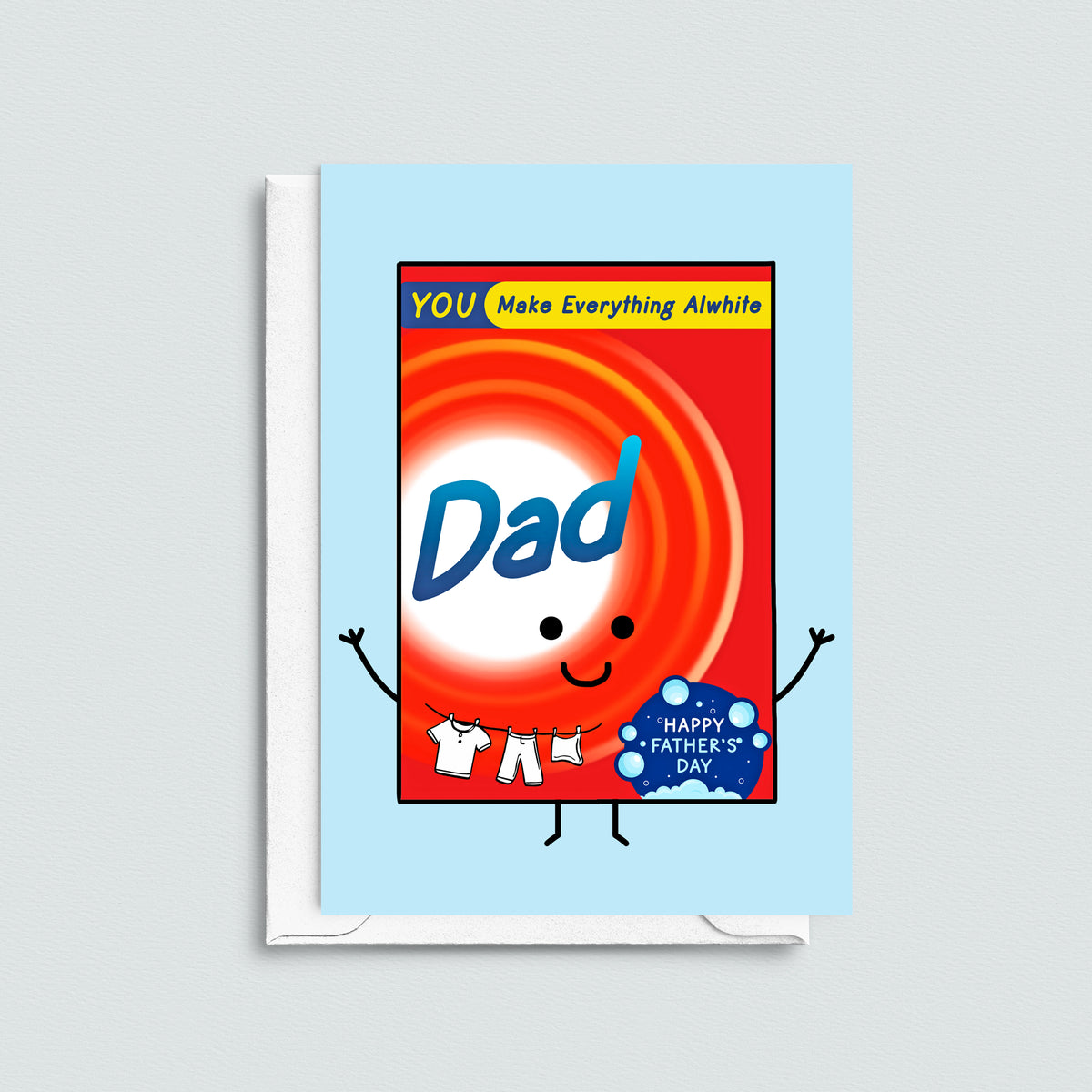 a father's day card featuring the likeness of Daz washing powder with the name changed to 'Dad