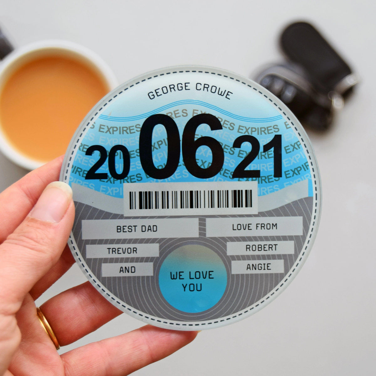 Personalised Glass Tax Disc Coaster for Dad Coaster Of Life & Lemons®