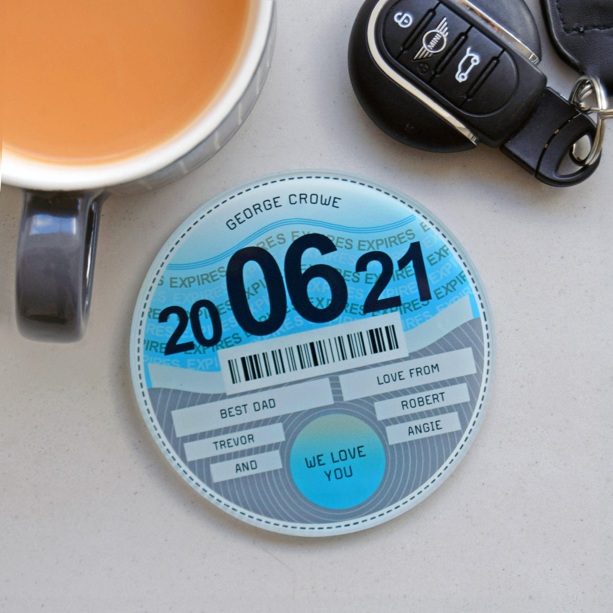 Personalised Glass Tax Disc Coaster for Dad Coaster Of Life & Lemons®