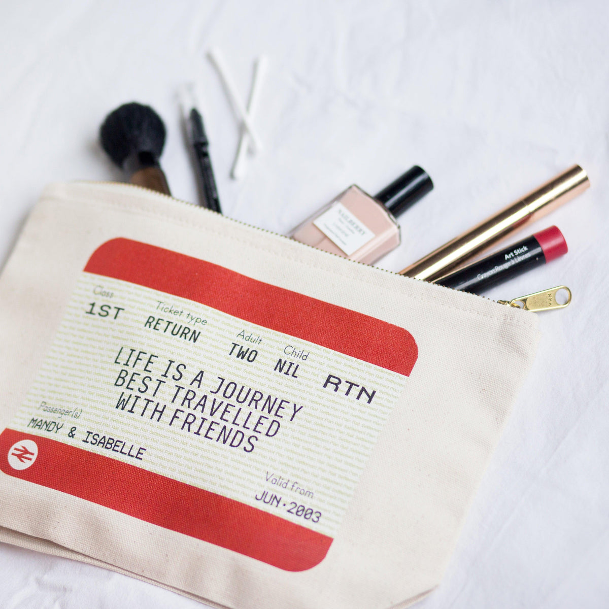 Personalised Ticket Make Up Bag Gift for Friends - Of Life & Lemons®