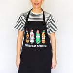 Funny christmas apron with illustrations of alcohol bottles