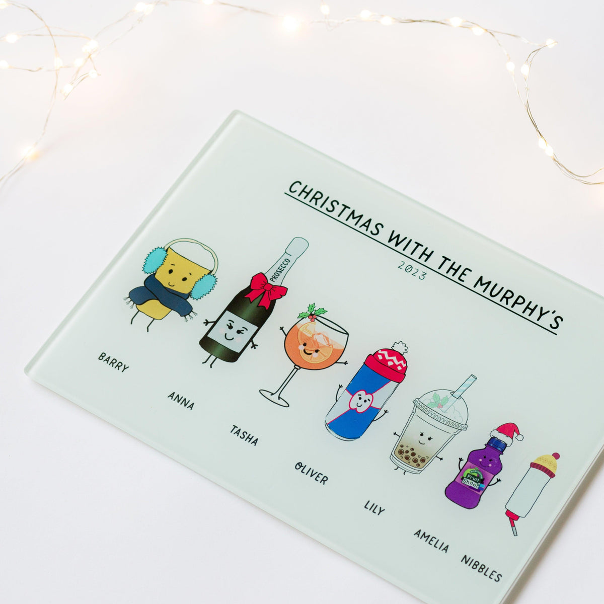 christmas with the..printed on a chopping board with illustrations