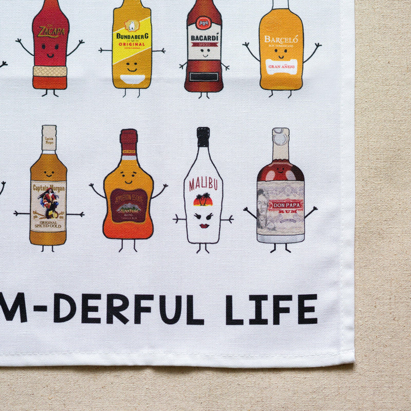 A funny rum pun and rum illustrations makes this tea towel a brilliant gift for a rum lover