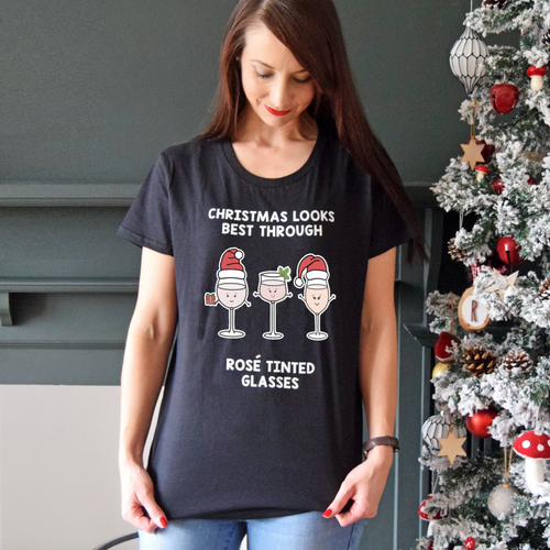 Funny Rosé Wine Ladies Christmas T-Shirt