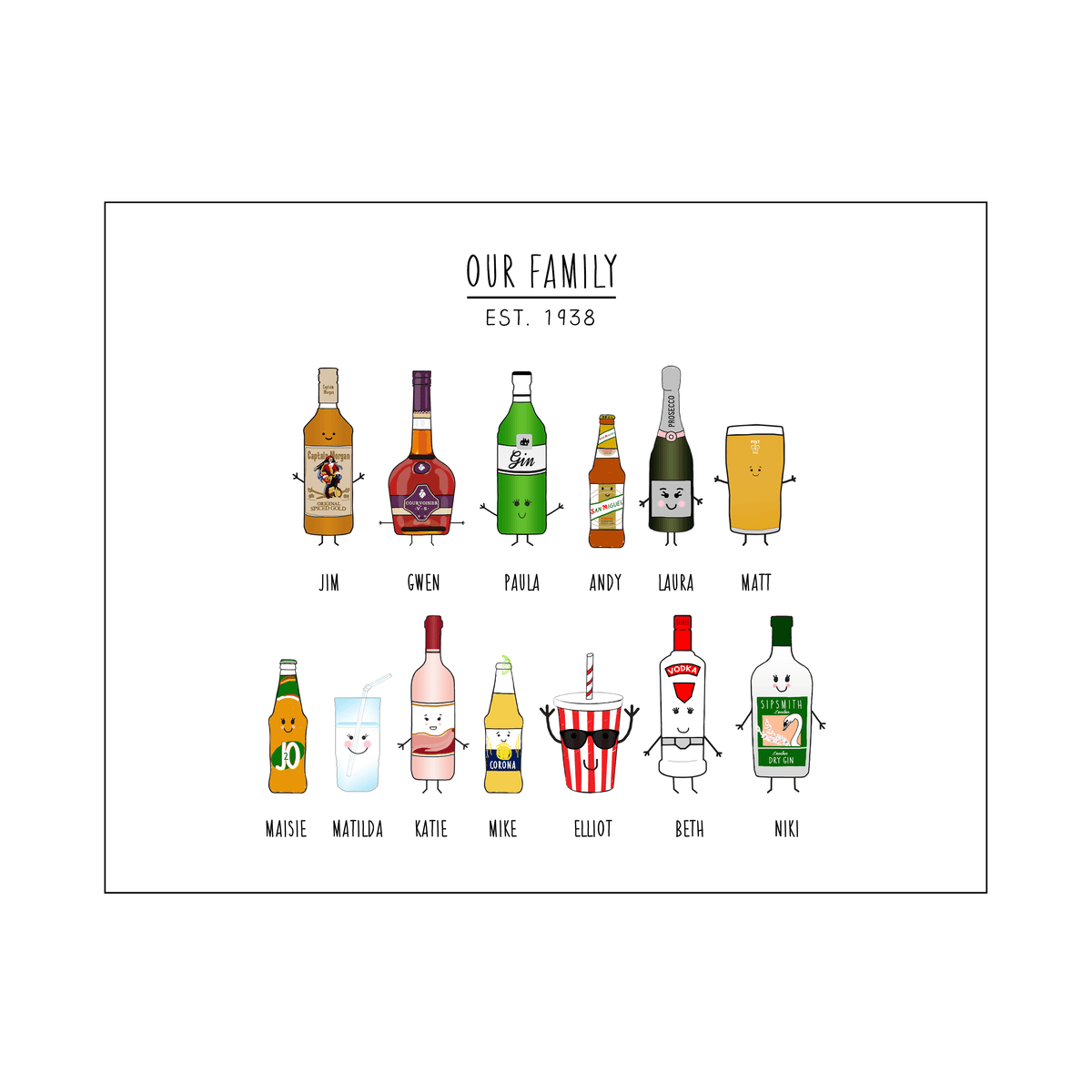 Personalised Friends as Drinks Print - Of Life & Lemons®