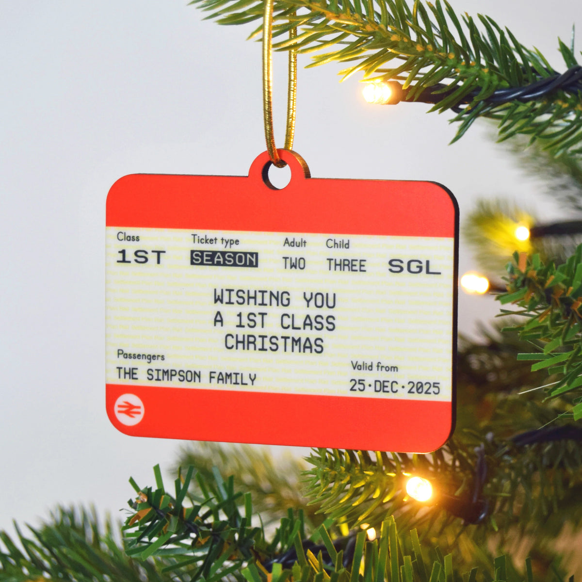 Personalised Train Ticket Christmas Tree Decoration