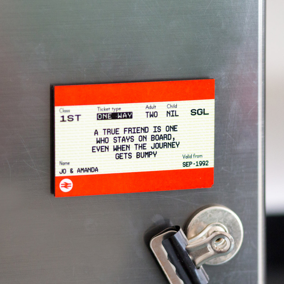 Personalised Train Ticket Fridge Magnet For Friend