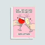 Funny birthday card for mum who likes wine and never knows where her spectacles are