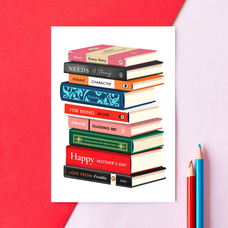 an ideal Mother's day card for a book lover, this personalised card uses book titles to tell your mum she's your heroine. Personalise it with your name