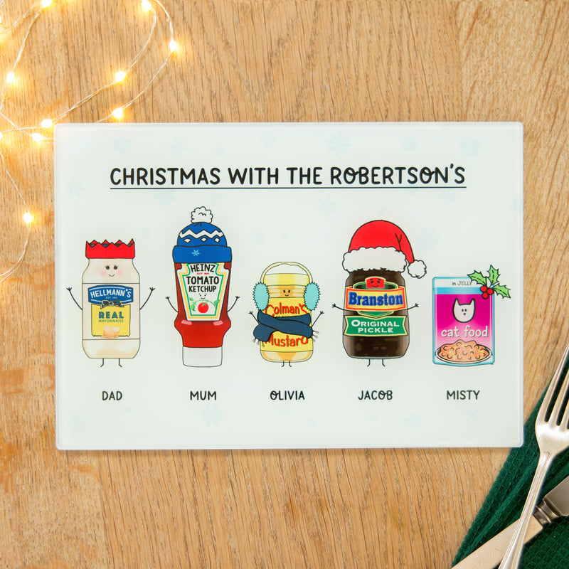 Personalised Condiments Christmas Chopping Board