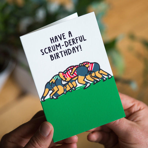 birthday card featuring a rugby pun and motif