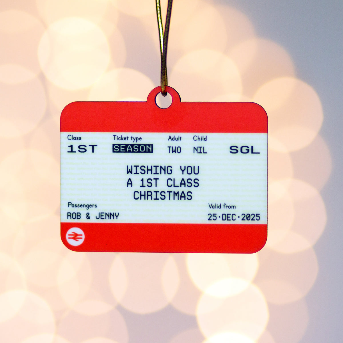 Personalised Train Ticket Christmas Tree Decoration