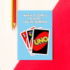 A card saying dad is number one using Uno cards