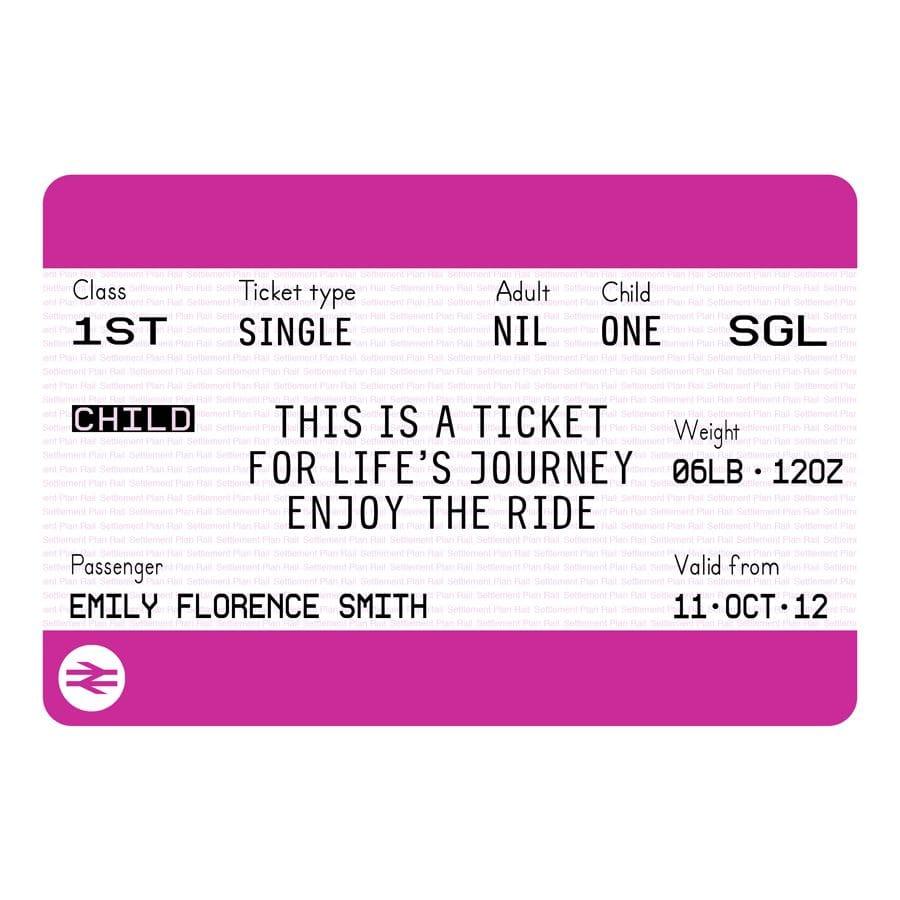 Personalised New Baby Train Ticket Print Train Ticket Prints Of Life & Lemons 