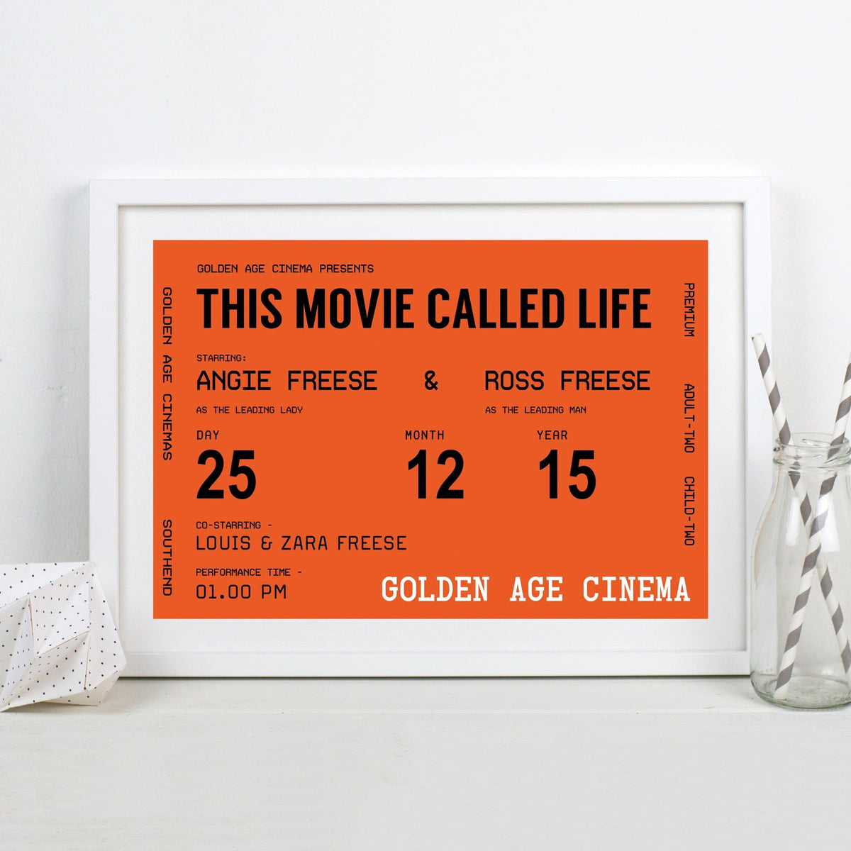 Personalised Cinema Ticket Print Personalised Prints Of Life & Lemons 