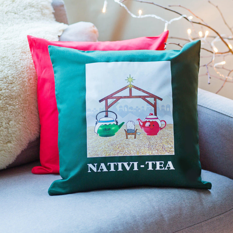 Funny 'Nativi-tea' Christmas Cushion Cushion Of Life & Lemons® 