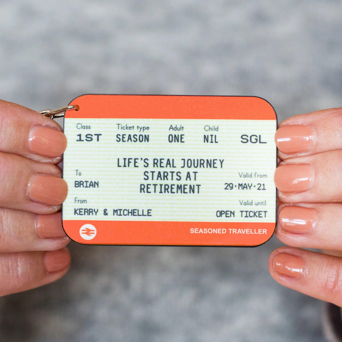 Personalised Train Ticket Retirement Keyring Personalised Keyring Of Life & Lemons 