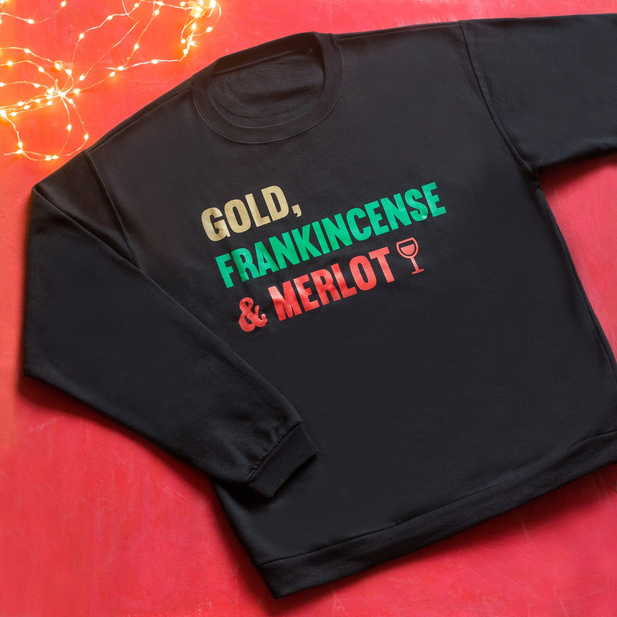 'Gold, Frankincense & Merlot' Wine Slogn Christmas Jumper Sweatshirt Of Life & Lemons 