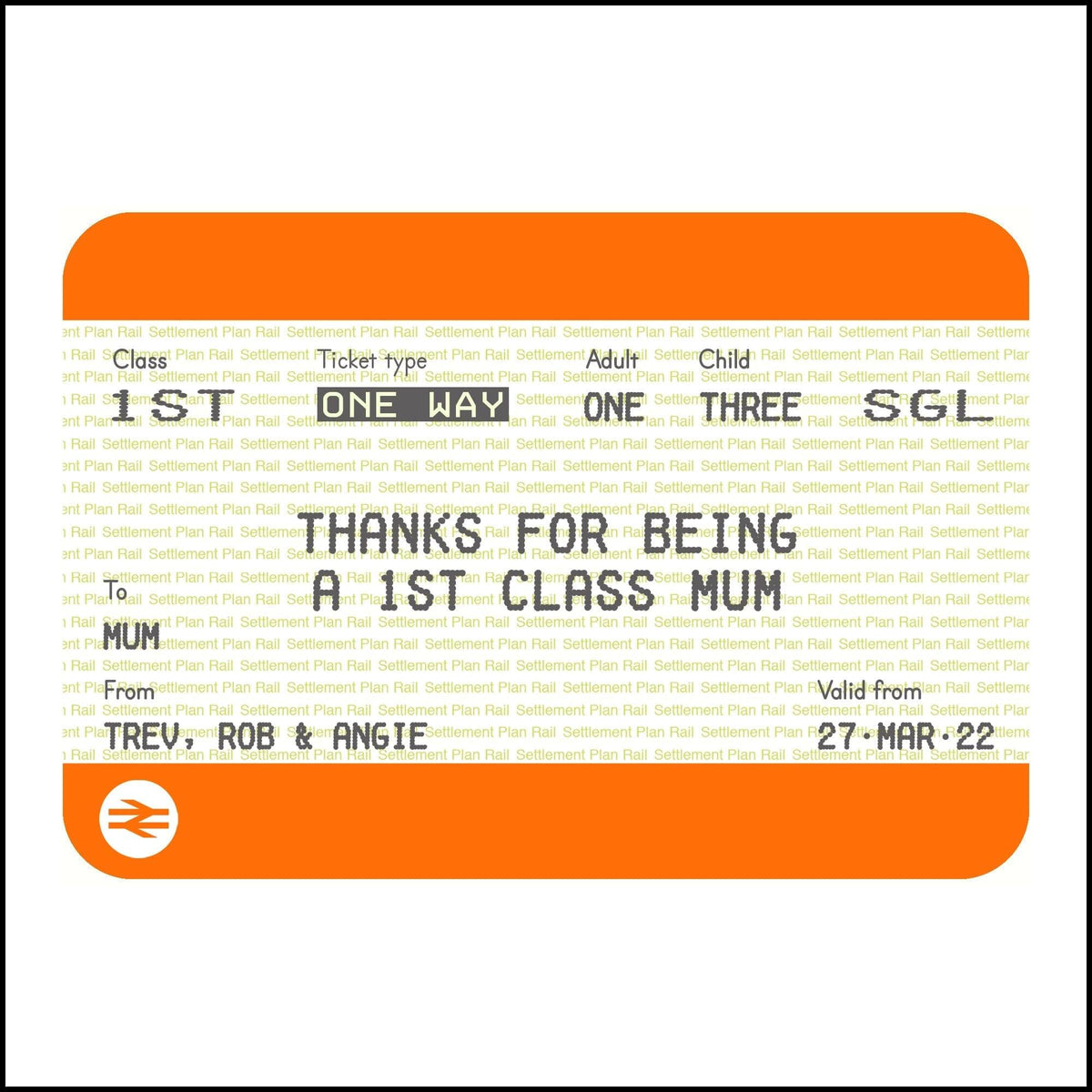 Personalised Train Ticket Mother's Day Card Cards for Mum Of Life & Lemons 