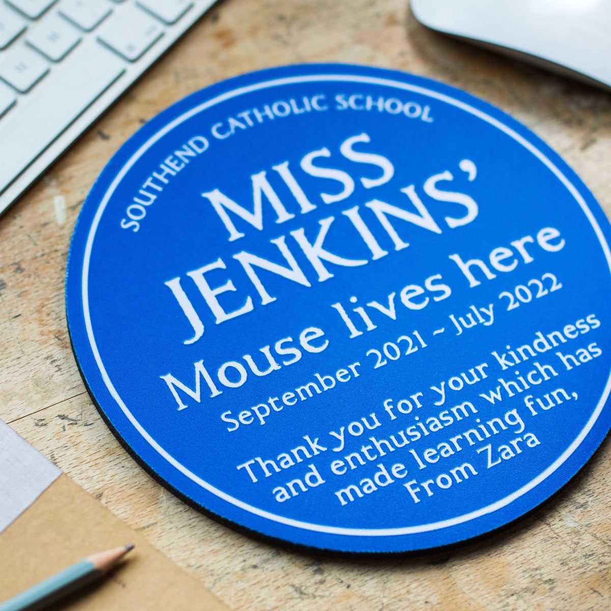 Personalised Blue Plaque Mouse Mat for a Teacher Mouse Mat Of Life & Lemons® 