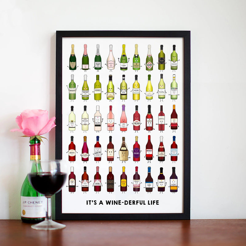 'It's A Wine-derful Life' Different Types of Wine Print Montage Prints Of Life & Lemons 