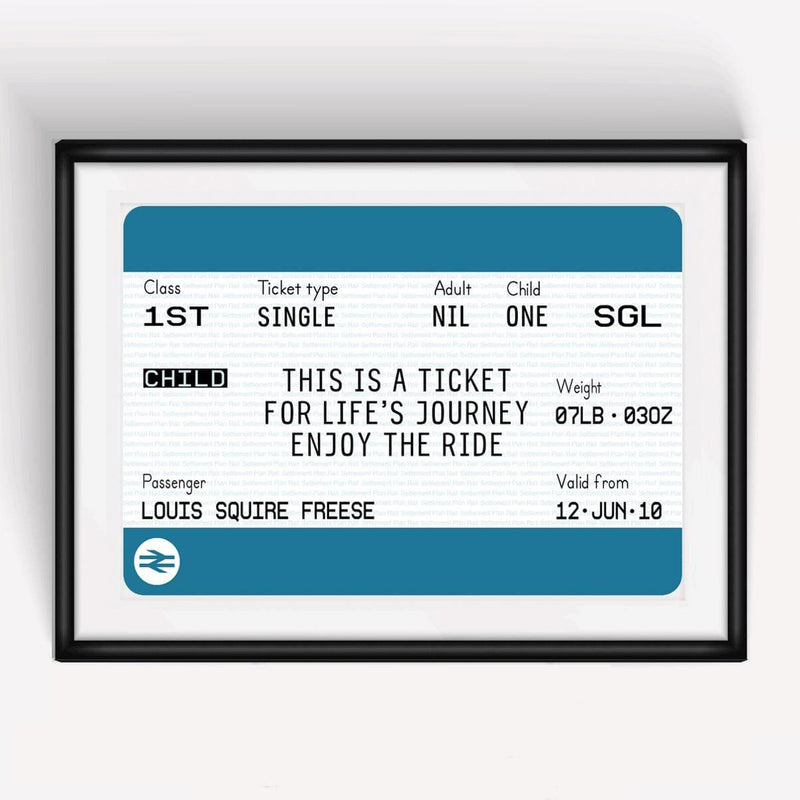 Personalised New Baby Train Ticket Print Train Ticket Prints Of Life & Lemons 