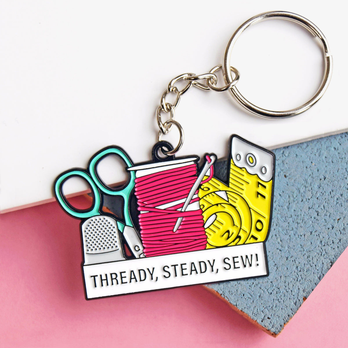 'Thready, Steady, Sew!' Keyring Keyring Of Life & Lemons 