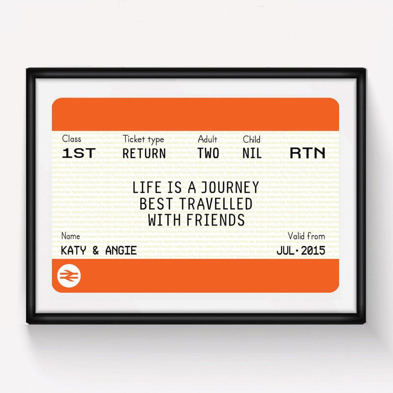 Personalised Train Ticket Friendship Print Train Ticket Prints Of Life & Lemons 