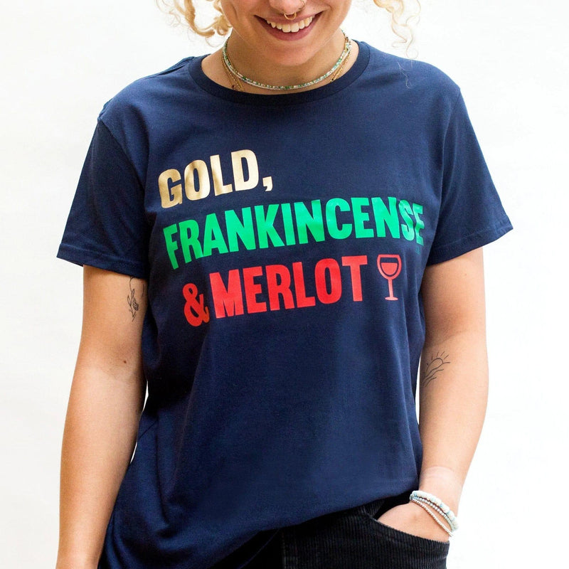 'Gold, Frankincense & Merlot' Wine Christmas' T-Shirt T-Shirt Of Life & Lemons 