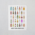 a tea towel illustrated with boozy bottles and a pick me up message