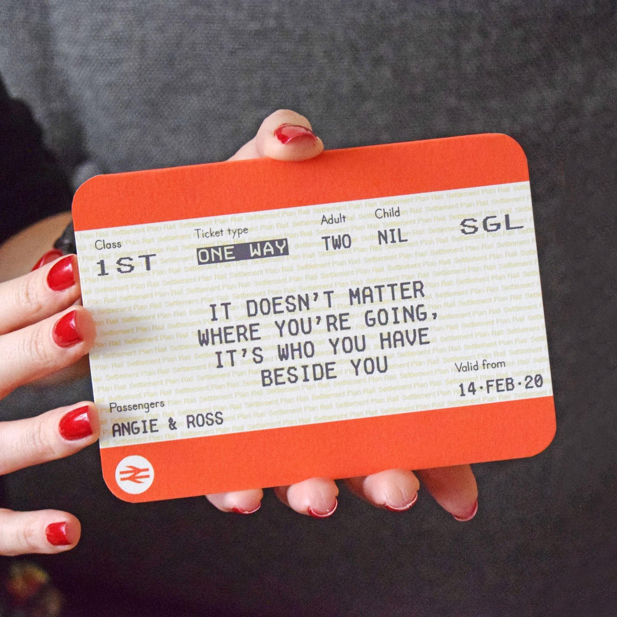 Personalised Train Ticket Valentine's Card Cards for your Other Half Of Life & Lemons 