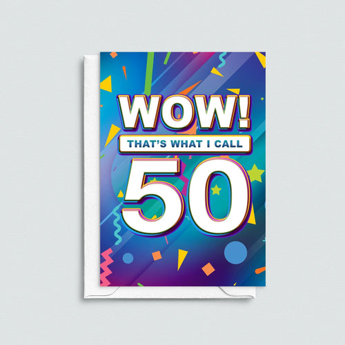 A birthday card for a 50th birthday that looks like a 'Now That's What I Call Music' front cover