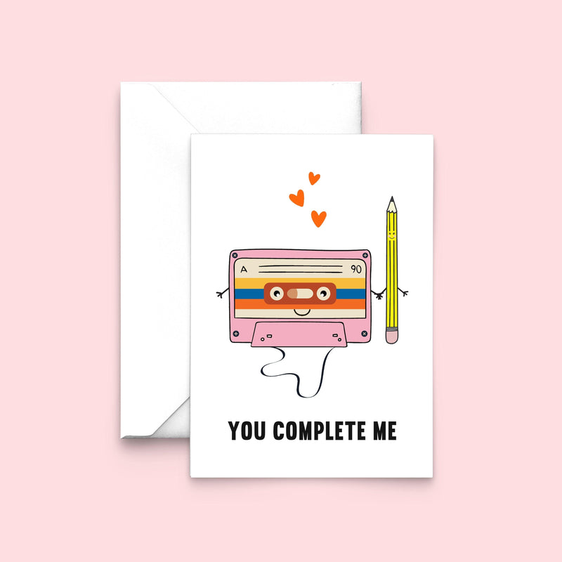 'You Complete Me' Cassette Tape Valentine's Card Cards for your Other Half Of Life & Lemons 