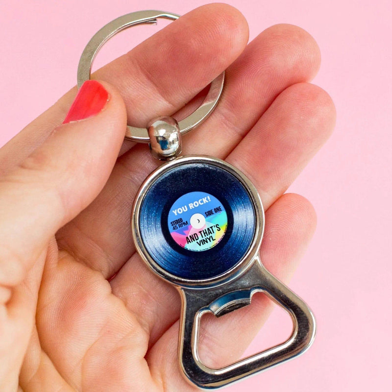 'You Rock' Vinyl Record Bottle Opener Keyring Keyring Of Life & Lemons 